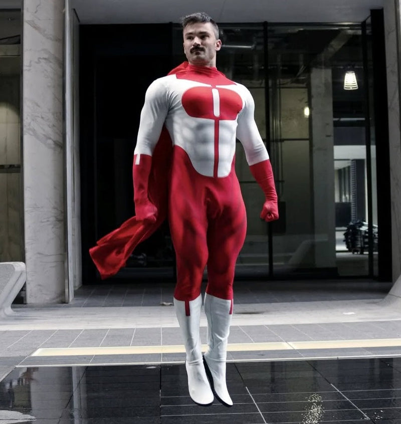 Fantasia Omni-Man Invencível Com Capa Cosplay Luxo Traje Profissional Adulto e Infantil