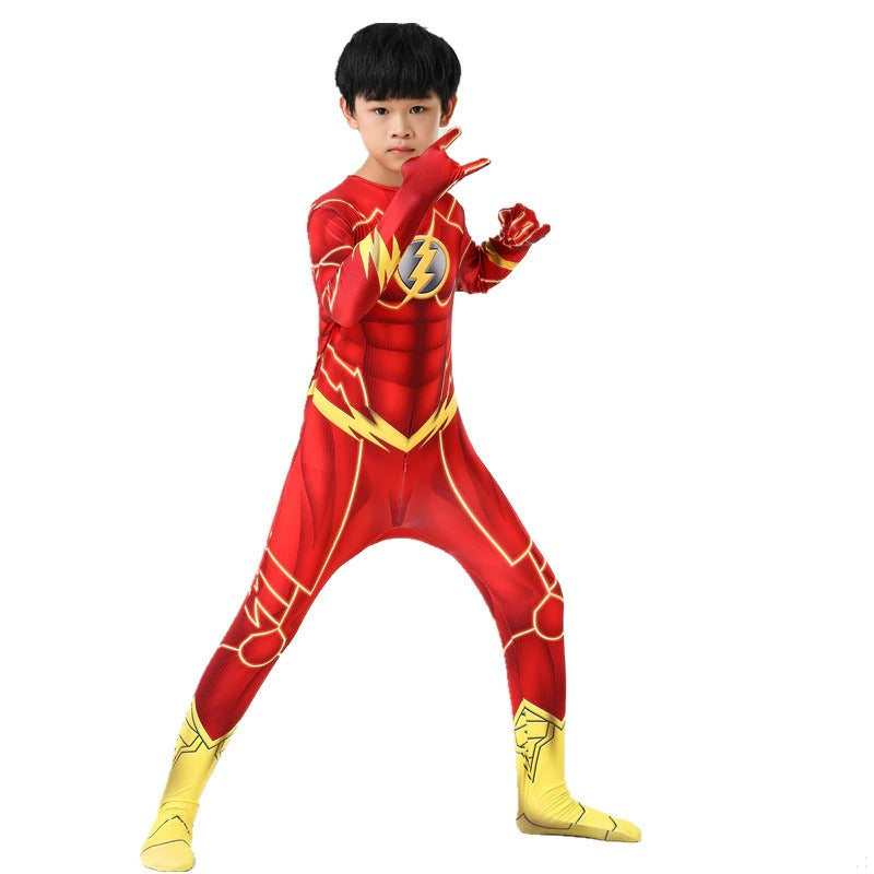 Fantasia Flash Com Máscara Desenho Liga da Justiça Cosplay Infantil Traje Crianças