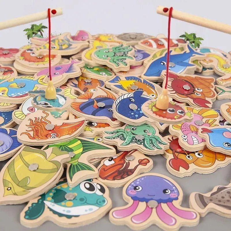 Brinquedo de Pesca Magnética de Madeira