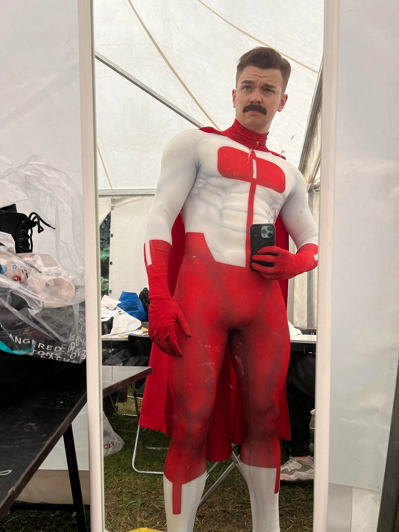 Fantasia Omni-Man Invencível Com Capa Cosplay Luxo Traje Profissional Adulto e Infantil