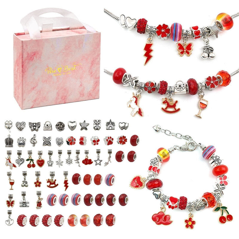 Kit Pulseiras e Berloques DIY em Prata - 64 Peças Pulseira-brin-144 Kidslandia Mundo Vermelho 