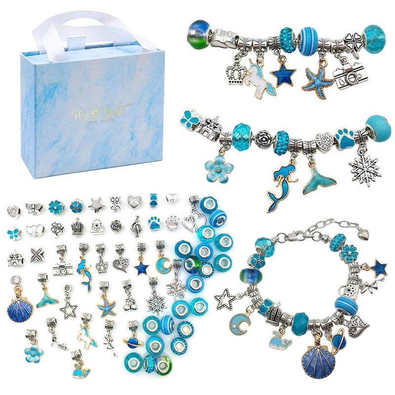 Kit Pulseiras e Berloques DIY em Prata - 64 Peças Pulseira-brin-144 Kidslandia Sereia Azul 