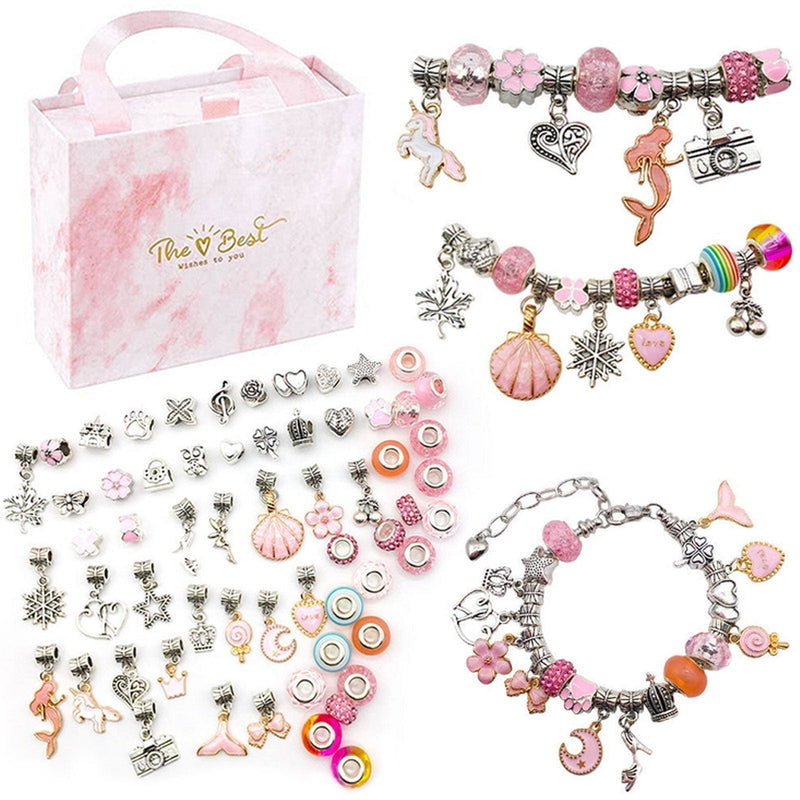 Kit Pulseiras e Berloques DIY em Prata - 64 Peças Pulseira-brin-144 Kidslandia Sereia Rosa 