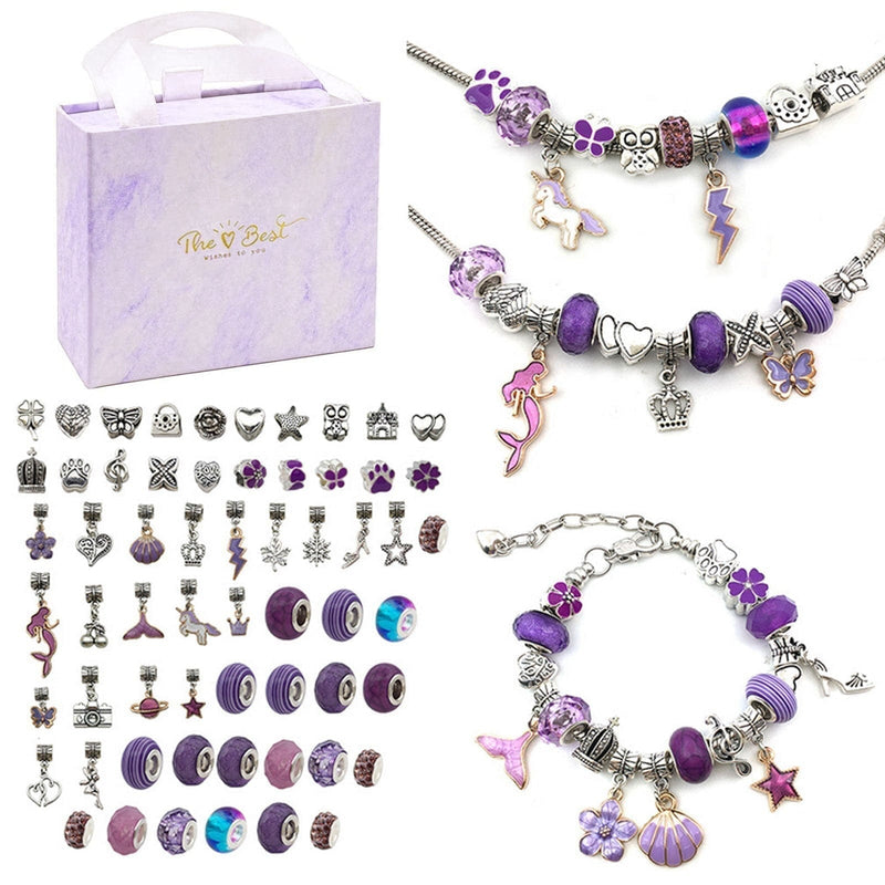 Kit Pulseiras e Berloques DIY em Prata - 64 Peças Pulseira-brin-144 Kidslandia Sereia Roxa 
