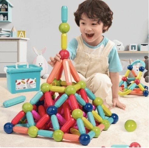 Jogo Magnético Magnastix Interativo Educativo Família Adulto Infantil 103  Peças Coloridas Montar Criar Construção Brincadeira Diversão