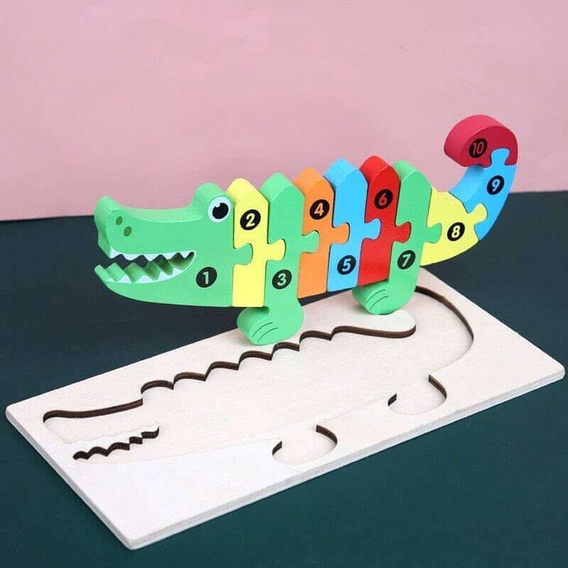 Quebra Cabeça de Madeira 3D - Mundo Animal Quebra Cabeça de madeira 3D-Edu-295 Villa Kids Crocodilo 