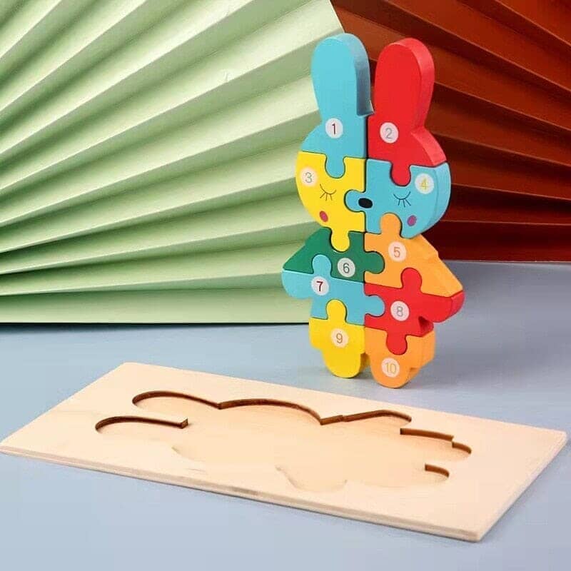 Quebra Cabeça de Madeira 3D - Mundo Animal - VF Villa Kids - Quebra Cabeça de madeira 3D-Edu-295 - Villa Kids - Coelho - -